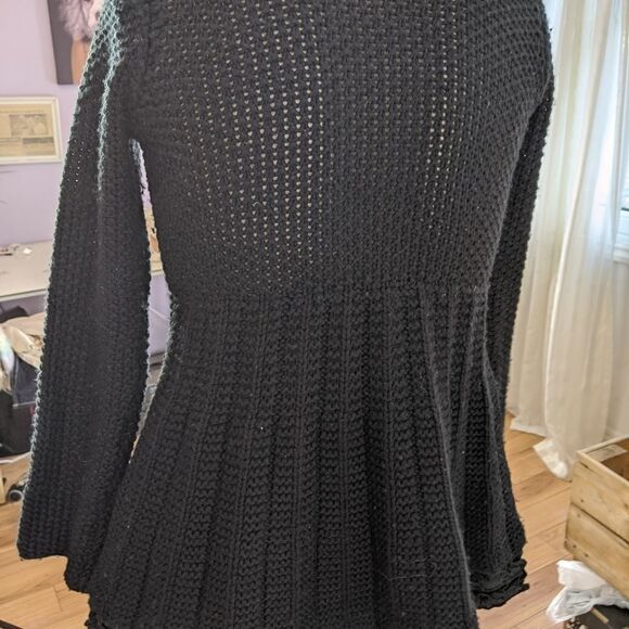 MANOUSH Anthropologie Black Wool Blend Soft Knit sequin Flower Sweater cardigan - Picture 10 of 12